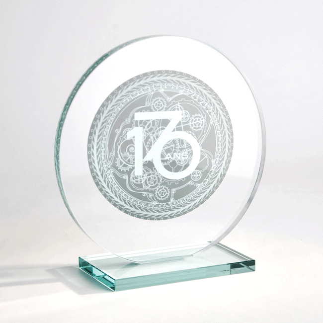  Trophée en verre rond couleur