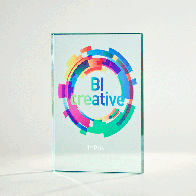 Trophée en verre rectangle avec sérigraphie couleurs