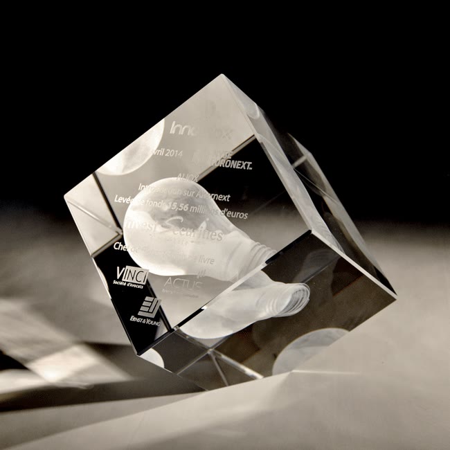 Trophée en verre cube 3D