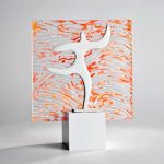 Trophée verre fusionné orange + sculpture Néra